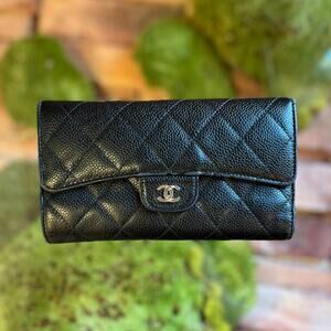 CHANEL Caviar Flap Long Wallet